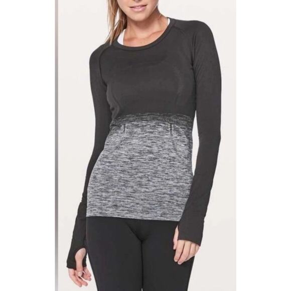 Lululemon Swiftly Tech Long Sleeve Crew Top Size 10 Black White Ombre Activewear - Picture 1 of 16